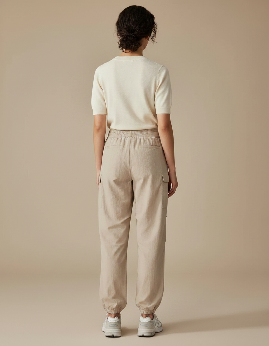 Pantalon Randonnée Beige Cargo Fluide Femme Sport - Polyester - vue 2