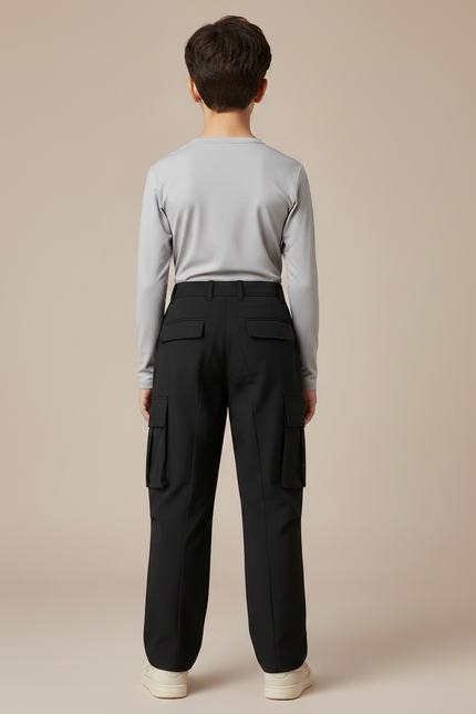 Pantalon Randonnée Noir Cargo Coupe Droite Enfant - Polyester - vue 2