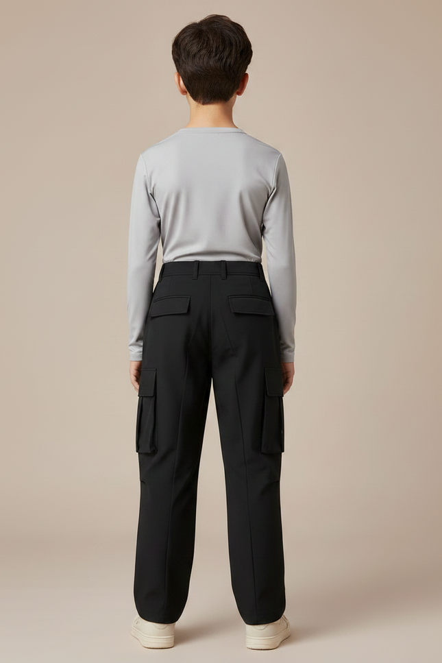 Pantalon Randonnée Noir Cargo Coupe Droite Enfant - Polyester - vue 2