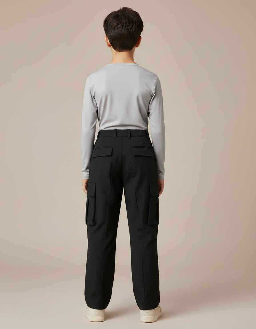 Pantalon Randonnée Noir Cargo Coupe Droite Enfant - Polyester - vue 2