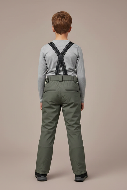Pantalon Randonnée Kaki Enfant Imperméable Bretelles Chaud - Polyester - vue 2