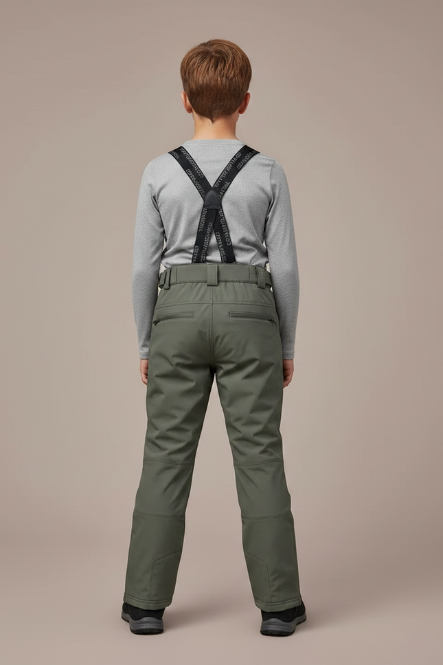 Pantalon Randonnée Kaki Enfant Imperméable Bretelles Chaud - Polyester - vue 2