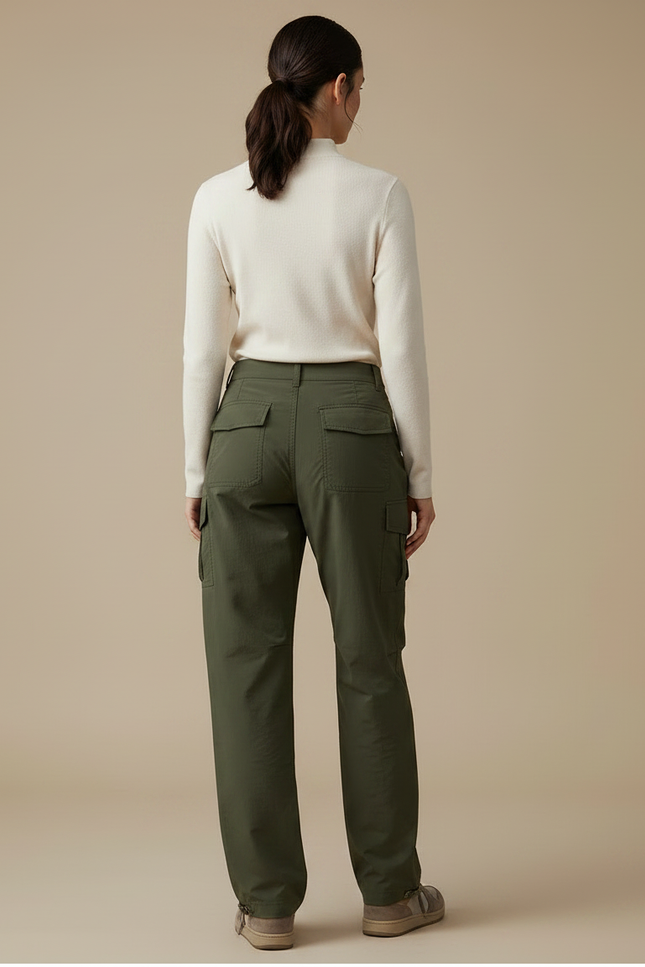 Pantalon Randonnée Cargo Vert Femme Décontracté - Kaki Polyester - vue 2
