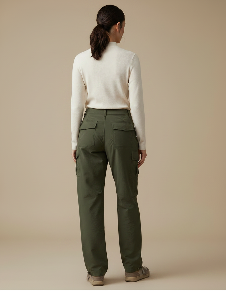 Pantalon Randonnée Cargo Vert Femme Décontracté - Kaki Polyester - vue 2