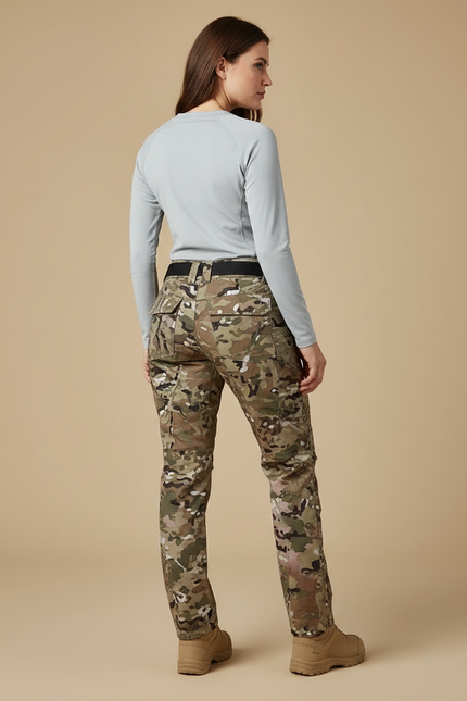 Pantalon Randonnée Camouflage Multipoches Robuste Femme - Multicolore Toile - vue 2