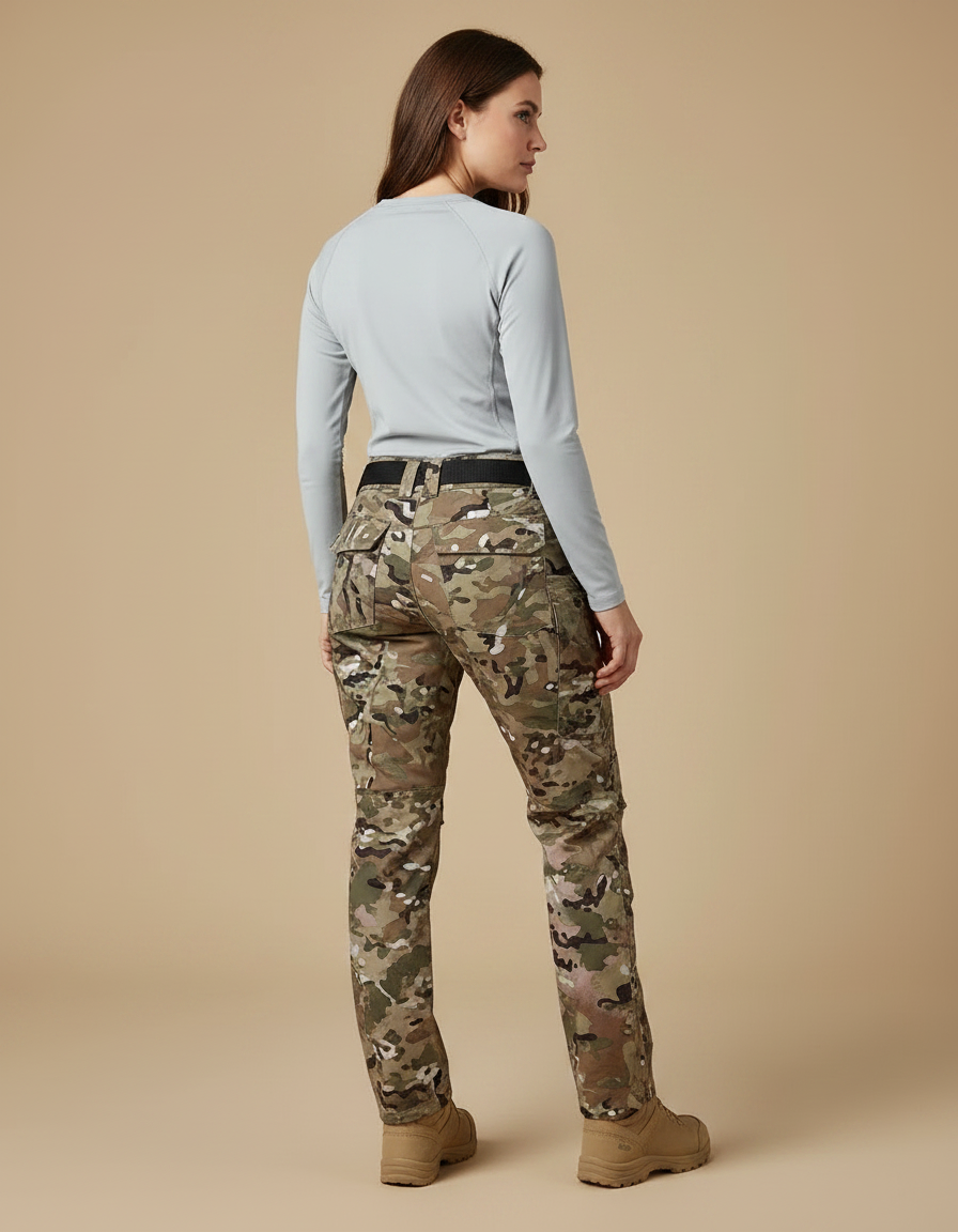 Pantalon Randonnée Camouflage Multipoches Robuste Femme - Multicolore Toile - vue 2