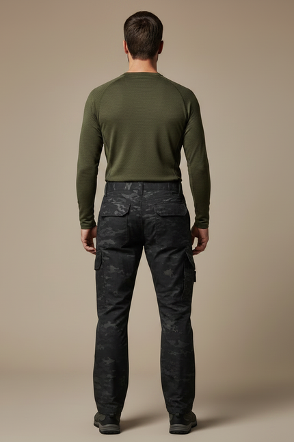 Pantalon Randonnée Camouflage Noir Tactique Multi-Poches Homme - Polyester - vue 2