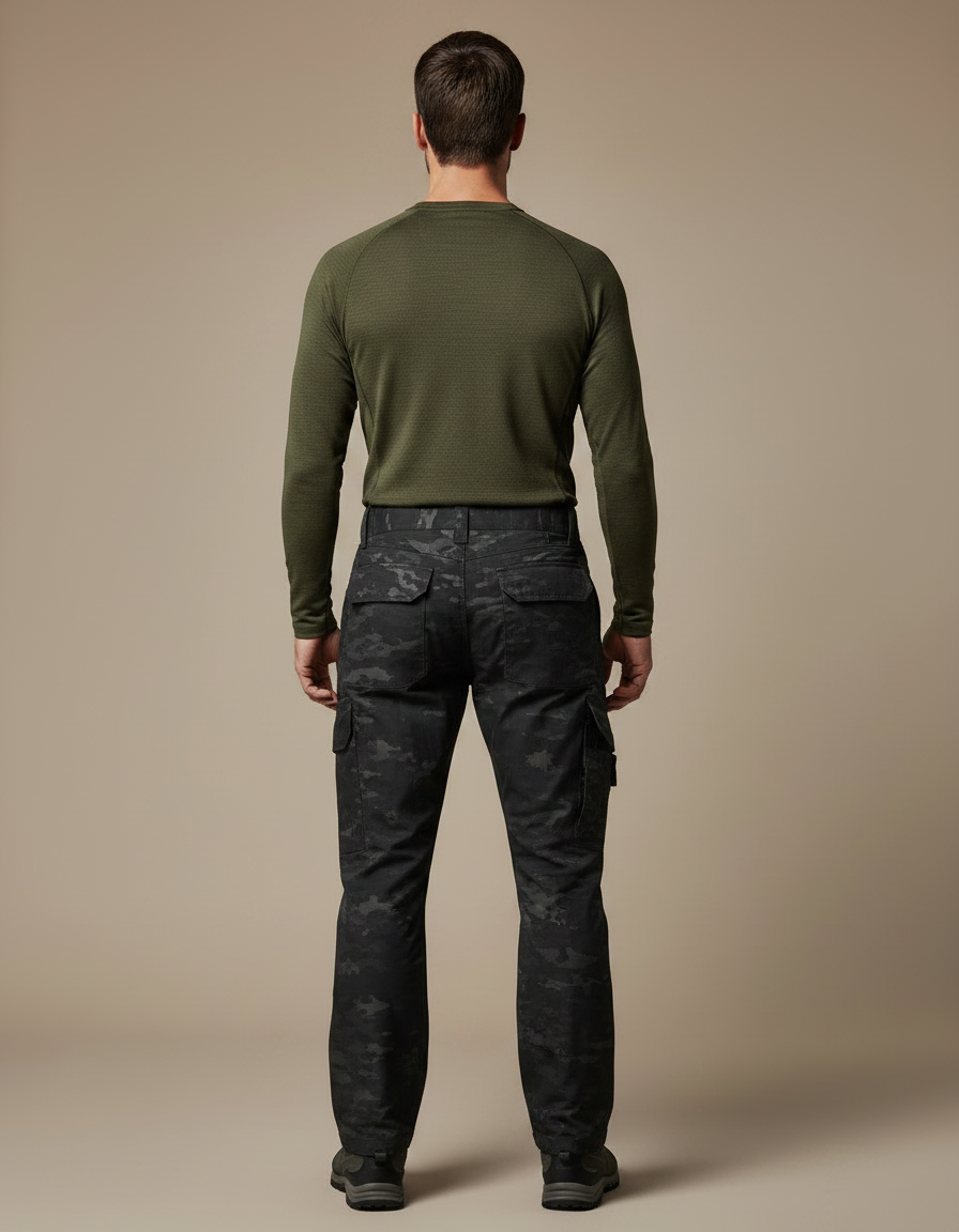 Pantalon Randonnée Camouflage Noir Tactique Multi-Poches Homme - Polyester - vue 2