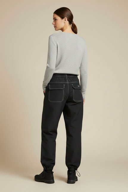 Pantalon Randonnée Noir Ample Surpiqûres Blanches Cordon - Polyester - vue 2