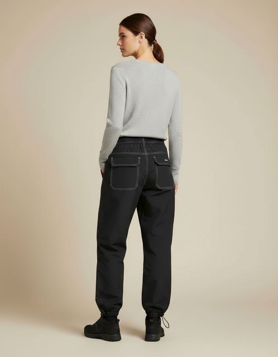 Pantalon Randonnée Noir Ample Surpiqûres Blanches Cordon - Polyester - vue 2
