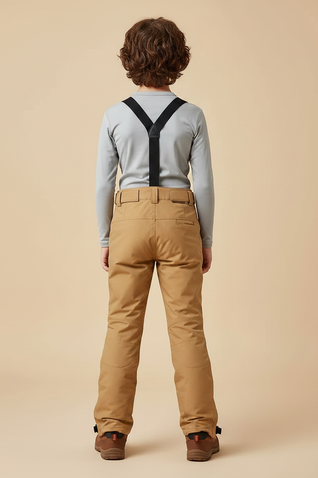 Pantalon Randonnée Enfant Marron Bretelles Hiver Coupe Droite - Camel Polyester - vue 2