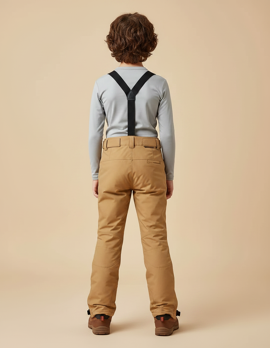 Pantalon Randonnée Enfant Marron Bretelles Hiver Coupe Droite - Camel Polyester - vue 2