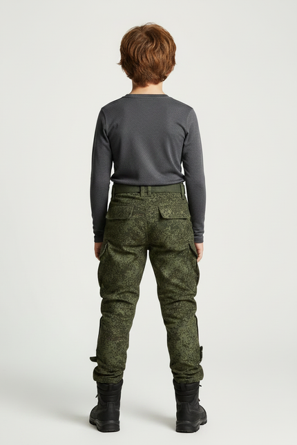 Pantalon Randonnée Camouflage Militaire Enfant Renforcé Genoux - Vert Toile - vue 2