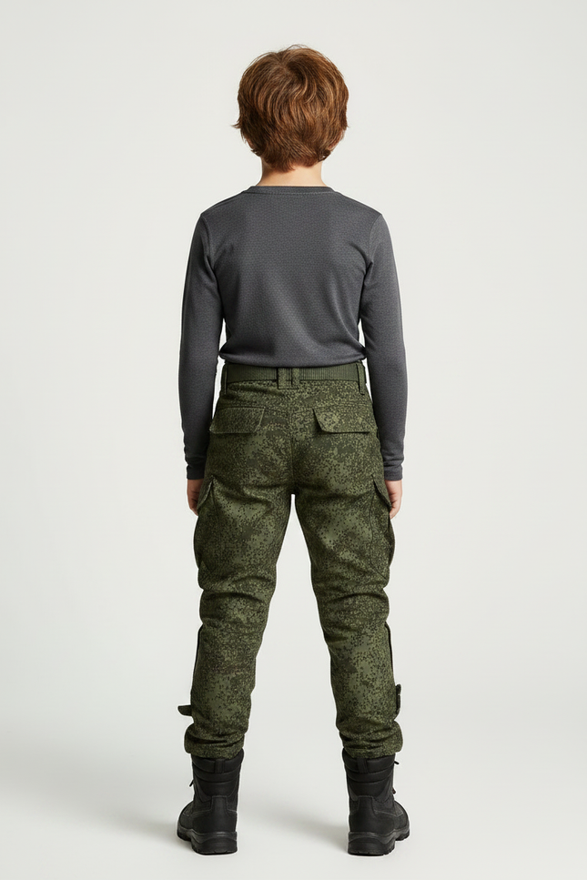Pantalon Randonnée Camouflage Militaire Enfant Renforcé Genoux - Vert Toile - vue 2