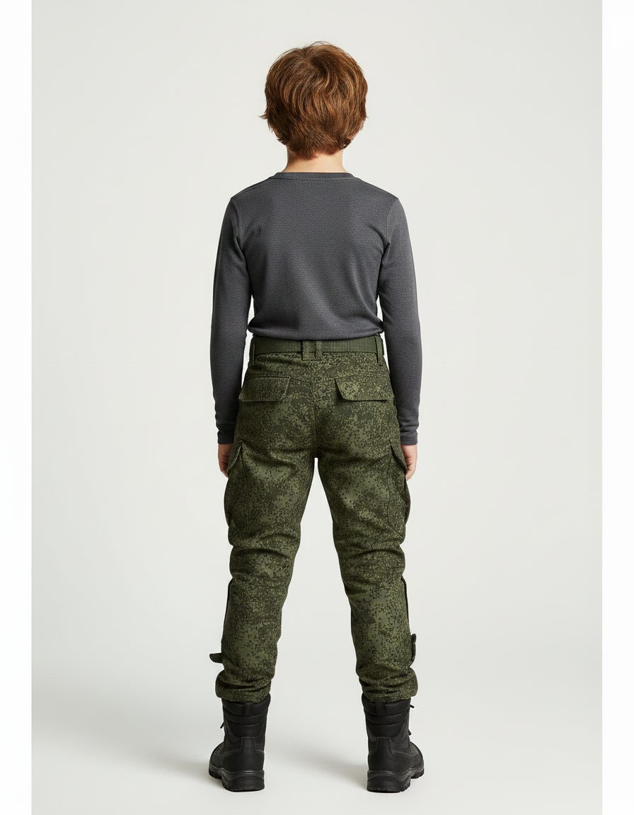Pantalon Randonnée Camouflage Militaire Enfant Renforcé Genoux - Vert Toile - vue 2