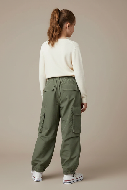 Pantalon Randonnée Kaki Ample Cargo Enfant Élastique - Polyester - vue 2