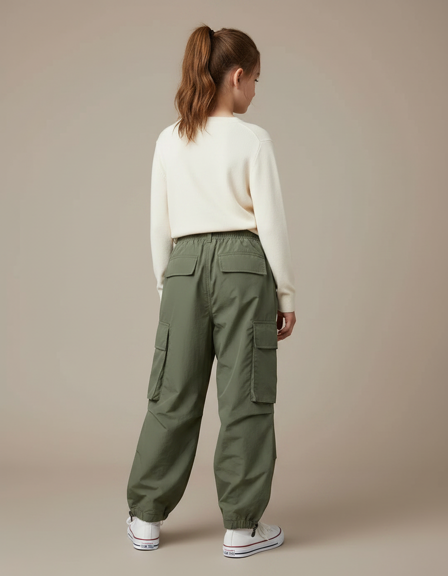 Pantalon Randonnée Kaki Ample Cargo Enfant Élastique - Polyester - vue 2