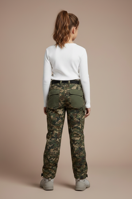 Pantalon Randonnée Camouflage Vert Genoux Renforcés Enfant - Polyester - vue 2