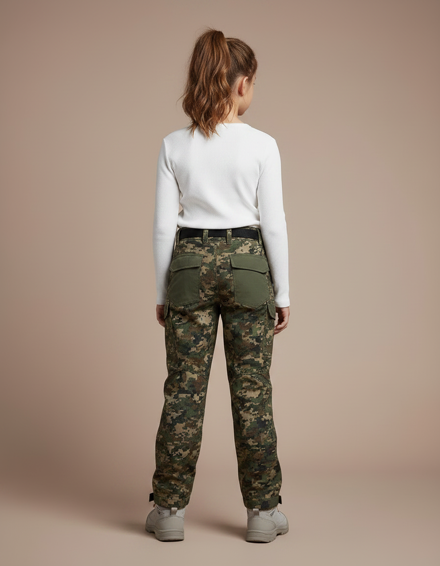 Pantalon Randonnée Camouflage Vert Genoux Renforcés Enfant - Polyester - vue 2