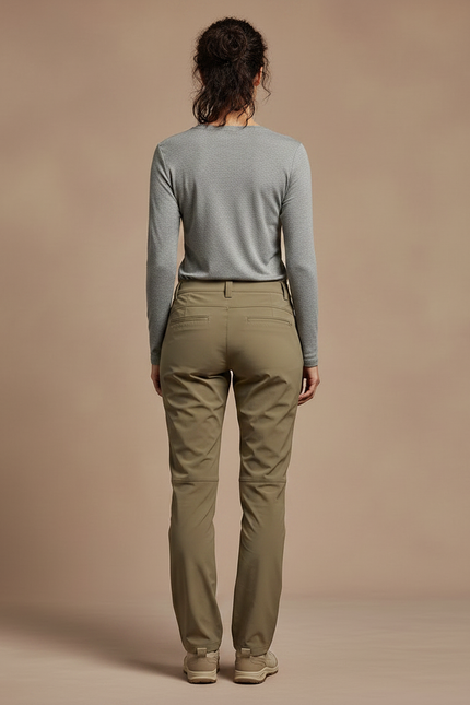 Pantalon Randonnée Kaki Droit Stretch Zippé Femme - Polyester - vue 2