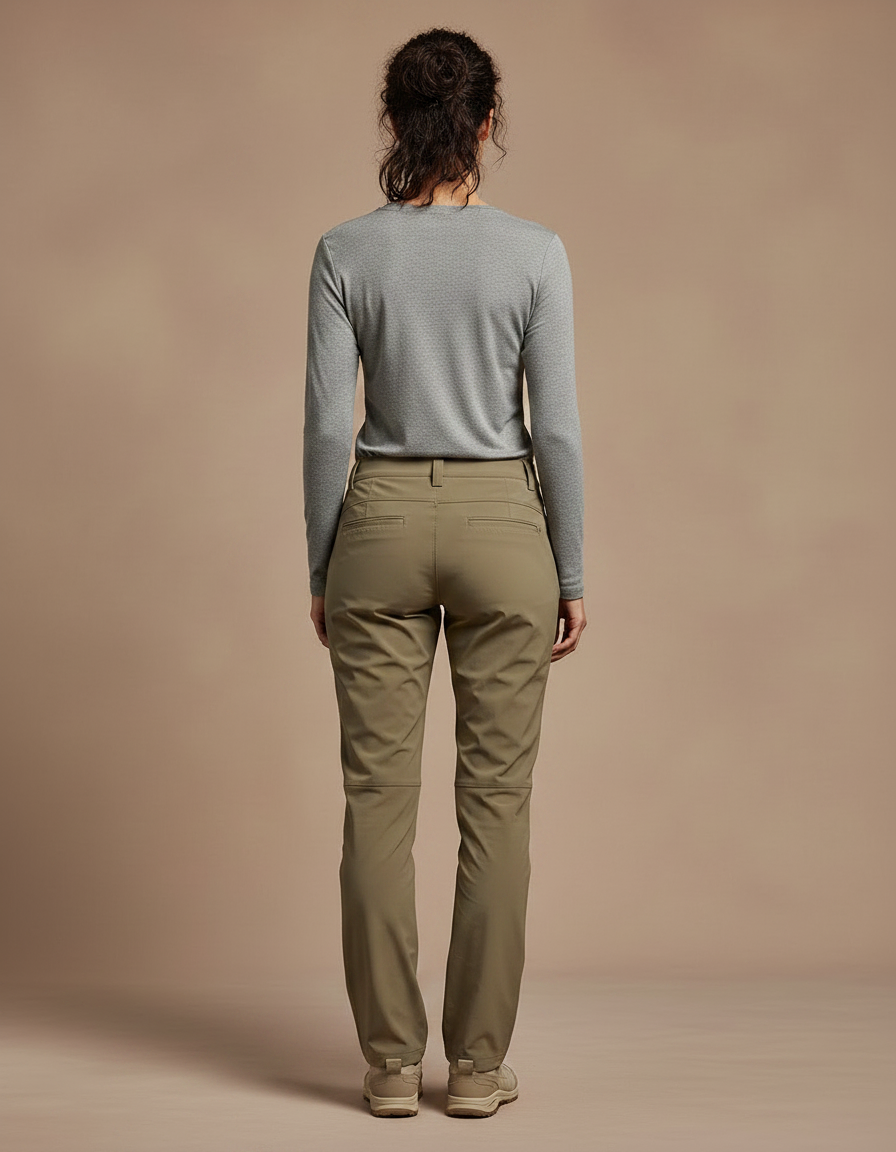 Pantalon Randonnée Kaki Droit Stretch Zippé Femme - Polyester - vue 2