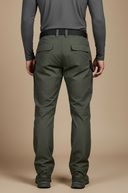 Pantalon Randonnée Vert Militaire Cargo Multipoches Résistant - Kaki Polyester - vue 2