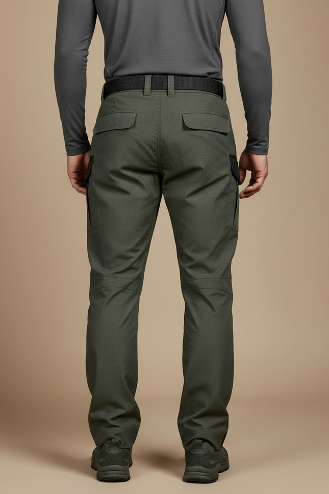 Pantalon Randonnée Vert Militaire Cargo Multipoches Résistant - Kaki Polyester - vue 2