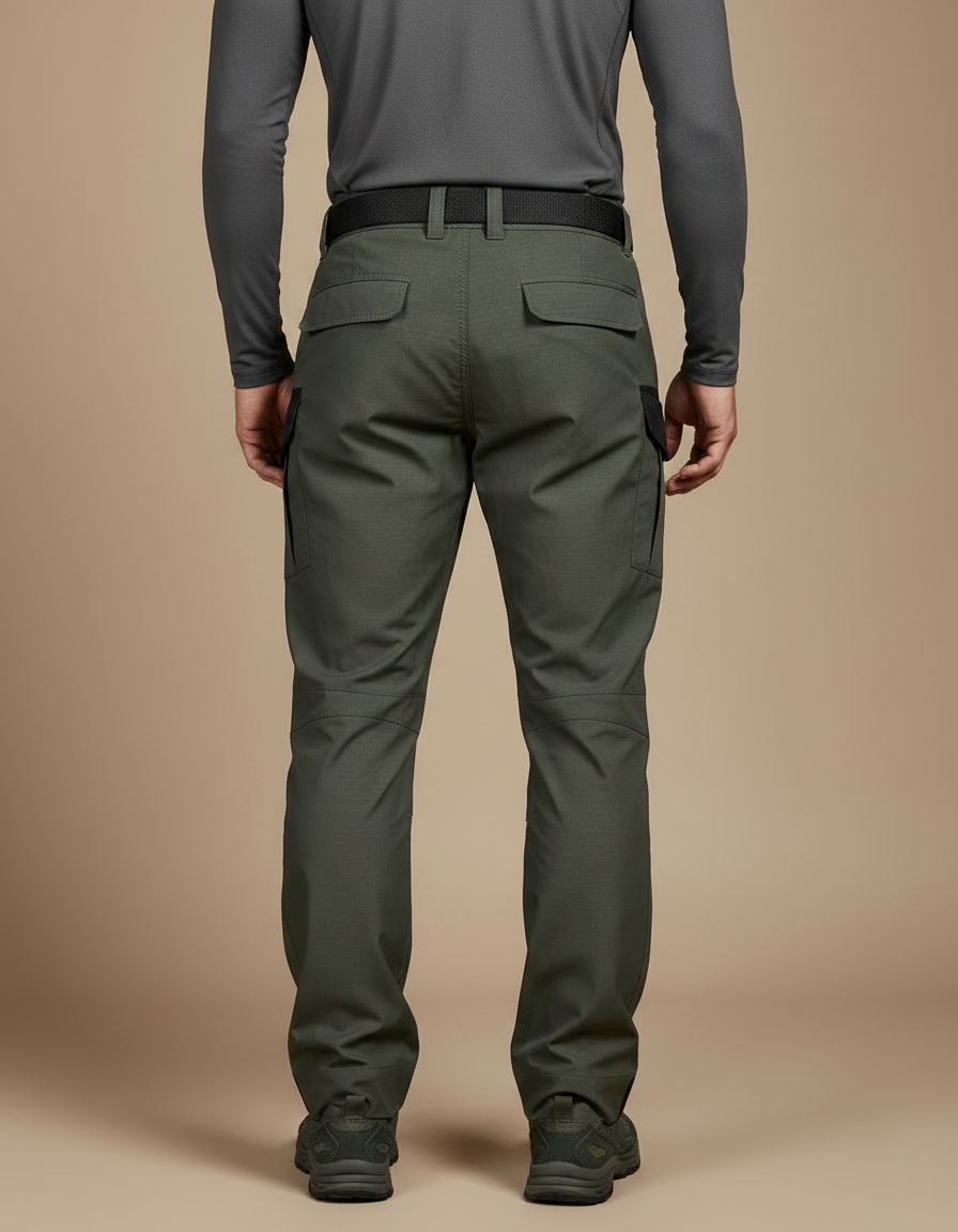 Pantalon Randonnée Vert Militaire Cargo Multipoches Résistant - Kaki Polyester - vue 2