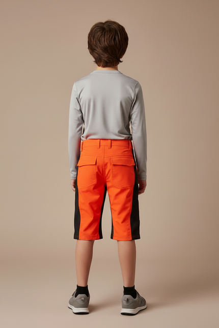Pantalon Randonnée Orange Noir Enfant Court Ample - Polyester - vue 2