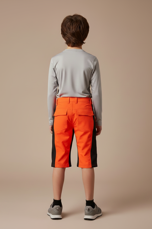 Pantalon Randonnée Orange Noir Enfant Court Ample - Polyester - vue 2
