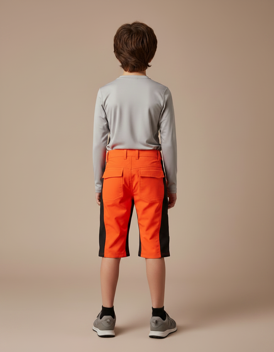 Pantalon Randonnée Orange Noir Enfant Court Ample - Polyester - vue 2