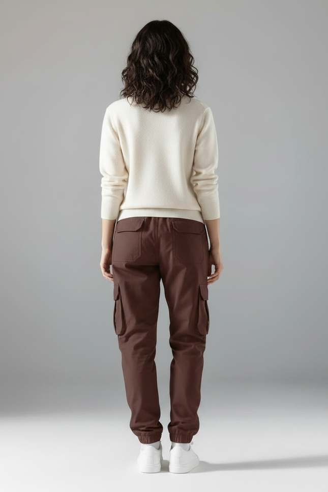 Pantalon Randonnée Marron Cargo Zippé Cordon Ample Femme - Polyester - vue 2