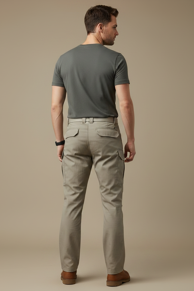 Pantalon Randonnée Beige Cargo Multi-Poches Homme Droit - Gabardine - vue 2