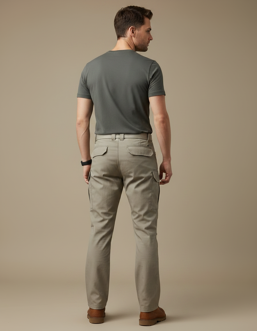 Pantalon Randonnée Beige Cargo Multi-Poches Homme Droit - Gabardine - vue 2