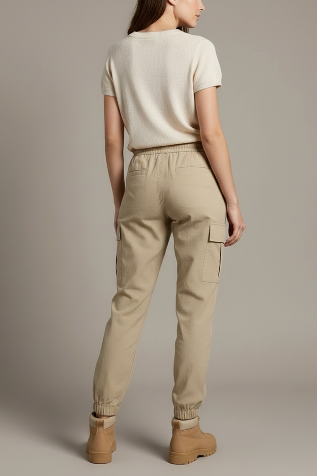 Pantalon Randonnée Kaki Cargo Femme Cordon Chevilles Élastiques - Toile - vue 2
