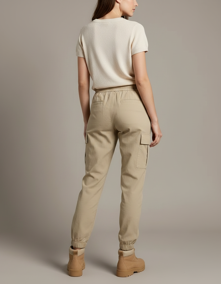 Pantalon Randonnée Kaki Cargo Femme Cordon Chevilles Élastiques - Toile - vue 2