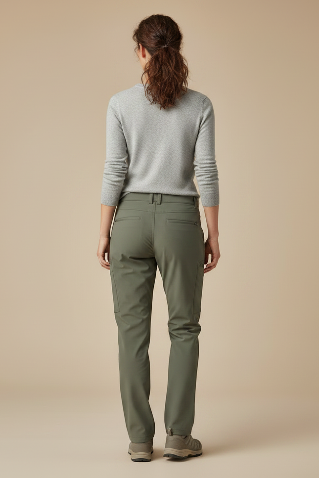 Pantalon Randonnée Femme Kaki Cargo Stretch Ajusté - Polyester - vue 2