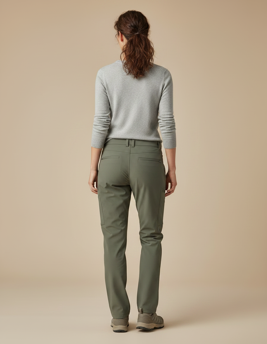 Pantalon Randonnée Femme Kaki Cargo Stretch Ajusté - Polyester - vue 2
