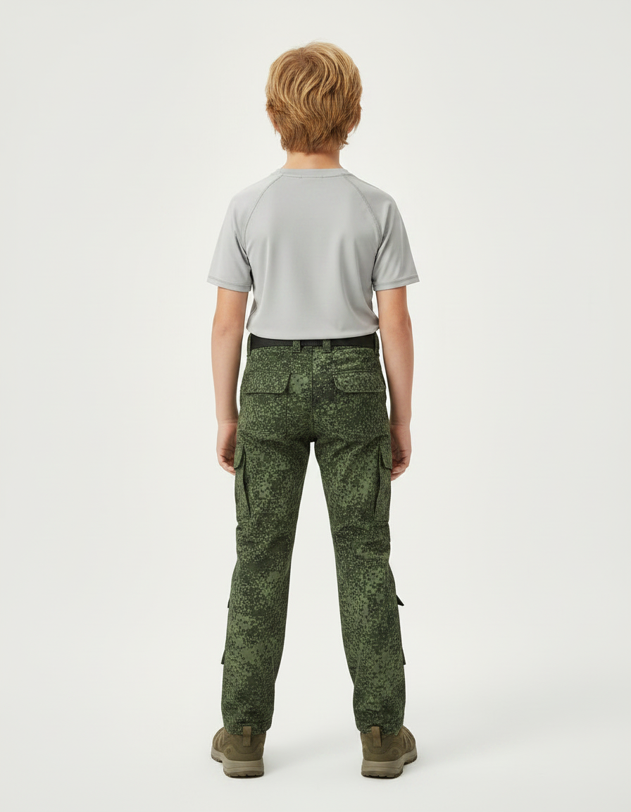 Pantalon Randonnée Camouflage Vert Cargo Enfant - Polyester - vue 2