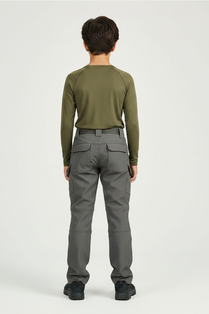 Pantalon Randonnée Gris Cargo Multipoches Enfant Renforcé - Polyester - vue 2