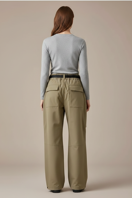 Pantalon Randonnée Kaki Cargo Ample Ceinturé - Polyester - vue 2