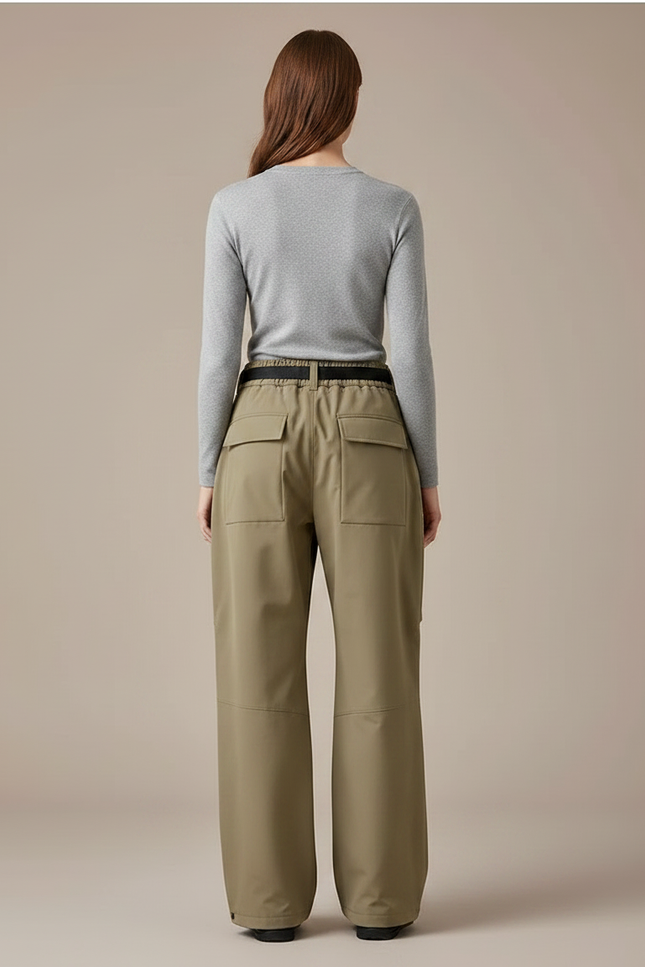 Pantalon Randonnée Kaki Cargo Ample Ceinturé - Polyester - vue 2
