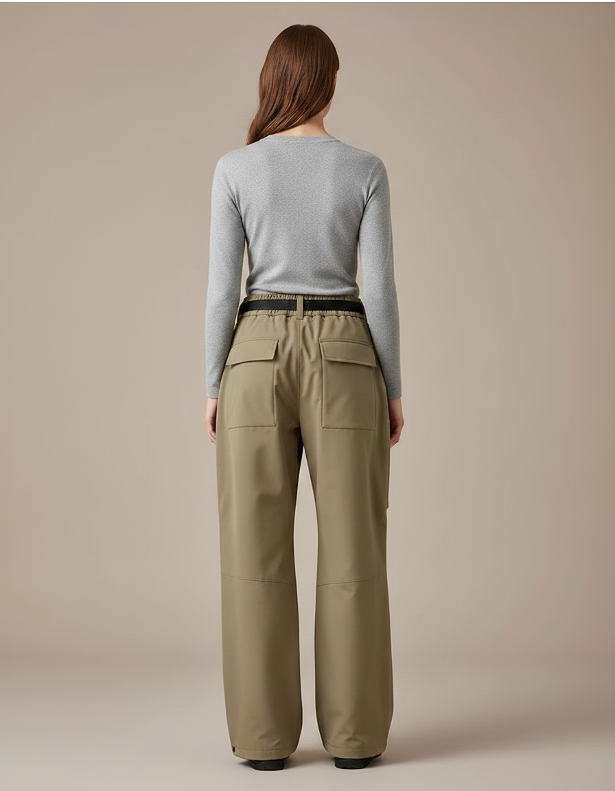 Pantalon Randonnée Kaki Cargo Ample Ceinturé - Polyester - vue 2