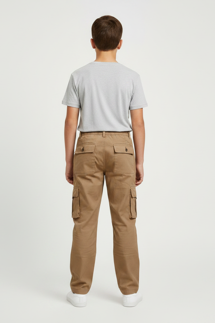 Pantalon Randonnée Cargo Multipoches Enfant Beige Coton - vue 2