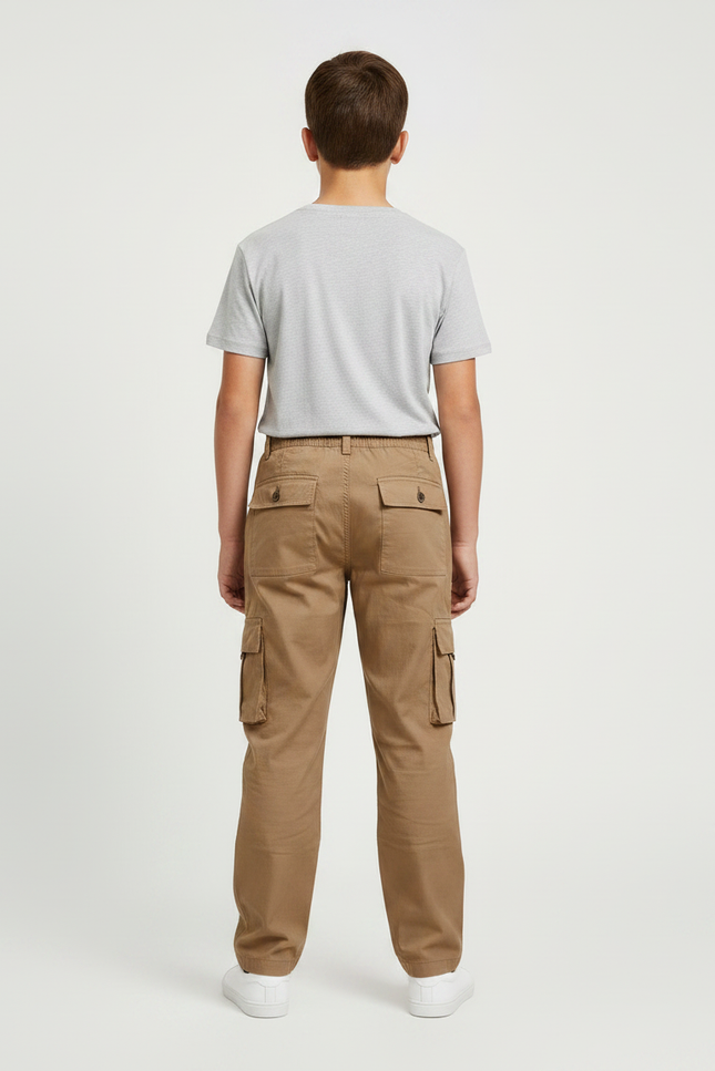 Pantalon Randonnée Cargo Multipoches Enfant Beige Coton - vue 2