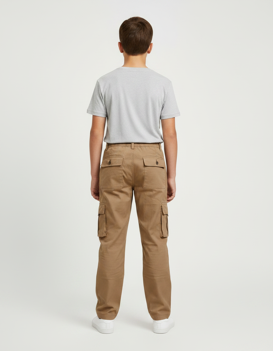 Pantalon Randonnée Cargo Multipoches Enfant Beige Coton - vue 2