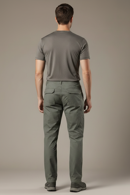 Pantalon Randonnée Cargo Droit Vert Militaire Homme - Kaki Toile - vue 2