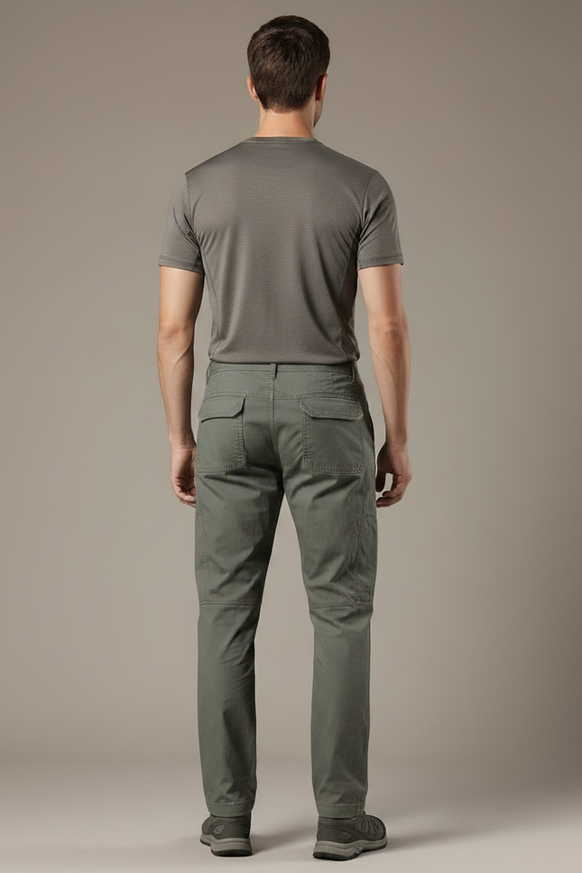 Pantalon Randonnée Cargo Droit Vert Militaire Homme - Kaki Toile - vue 2