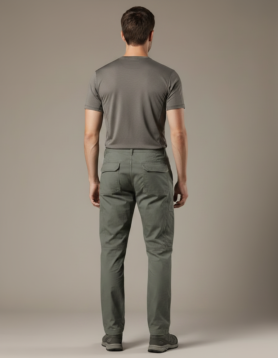 Pantalon Randonnée Cargo Droit Vert Militaire Homme - Kaki Toile - vue 2