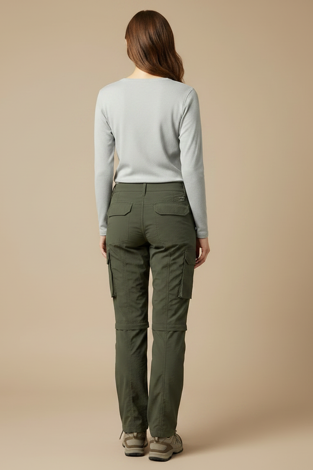 Pantalon Randonnée Vert Cargo Ample Convertible Femme - Kaki Polyester - vue 2